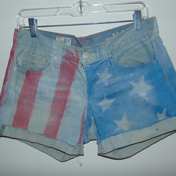 GAP 1969 US Flag Jean Shorts SZ 25 Womens CUT-OFFS Distressed Blue Denim Shorts - Picture 2 of 8